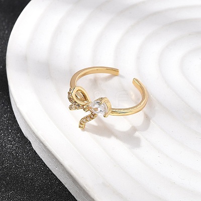 Brass Pave Clear Cubic Zirconia Cuff Rings RJEW-P173-01G-01-1