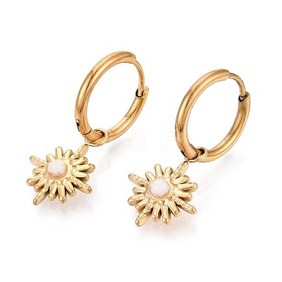 Snowflake 304 Stainless Steel White Jade Hoop Earrings EJEW-T047-15G-1