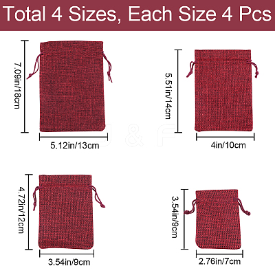 16Pcs 4 Styles Polyester Imitation Burlap Packing Pouches Drawstring Bags ABAG-BBC0001-01D-1