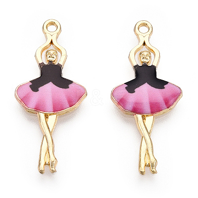 Printed Light Gold Tone Alloy Pendants ENAM-N056-207H-1