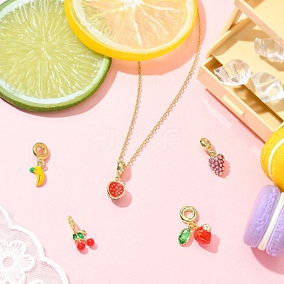 5Pcs 5 Styles Brass Enamel Fruit European Dangle Charms KK-CJ0003-98-1