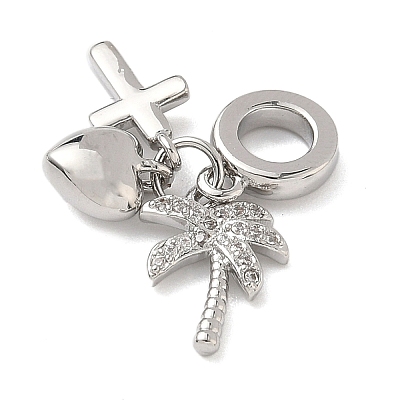Brass Micro Pave Clear Cubic Zirconia European Dangle Charms KK-D502-13D-P-1