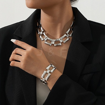 Fashionable Hip Hop Alloy Cuban Link Chain Bracelets & Necklaces Sets FS-WGBA45B-01-1