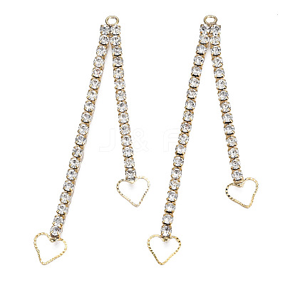 Brass Pave Rhinestone Chain with Heart Big Pendants KK-N216-420-03LG-1