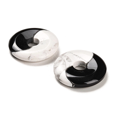 Natural Obsidian & Synthetic White Turquoise Pendants G-M424-16-1