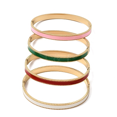304 Stainless Steel Enamel Hinged Cuff Bangles for Women SA-CBAC920-07G-1