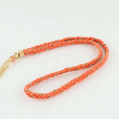 Woman's Dyed Feather Braided Suede Cord Headbands OHAR-R184-05-1