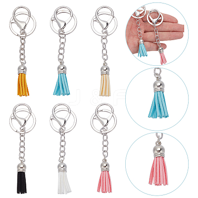 6Pcs 6 Colors Faux Suede Tassels Pendant Keychain KEYC-WR0001-30P-1