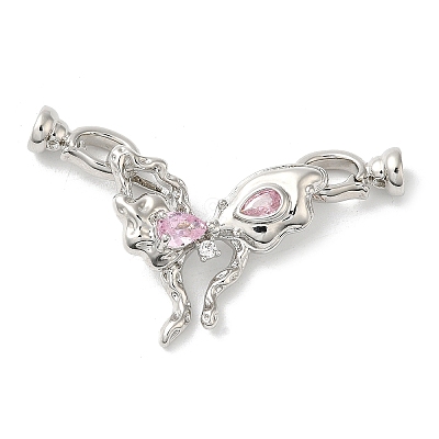 Rack Plating Brass Pave Clear Cubic Zirconia Fold Over Clasps KK-E084-01P-1