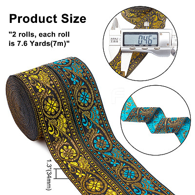 2Rolls 2 Colors Ethnic Style Embroidery Polyester Ribbons OCOR-GA0001-11-1