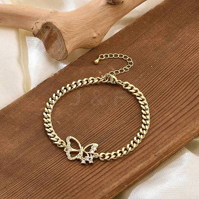 Brass Micro Pave Clear Cubic Zirconia Link Bracelets LS-BJEW-Z082-03G-01-1