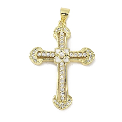 Rack Plating Brass Micro Pave Clear Cubic Zirconia Enamel Pearl
Pendants KK-R163-01B-G-1