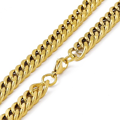 PVD Vacuum Plating 201 Stainless Steel Cuban Link Chain Necklace with 304 Stainless Steel Clasps for Men Women NJEW-M194-01B-G-1