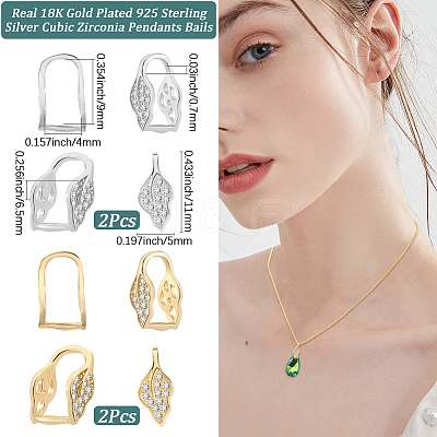 4Pcs 2 Colors 925 Sterling Silver Cubic Zirconia Pendants Bails STER-BBC0008-35-1