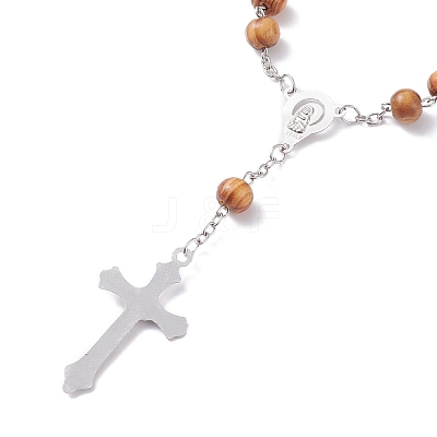 Religious Prayer Pine Wood Beaded Rosary Bracelet BJEW-O140-02P-1