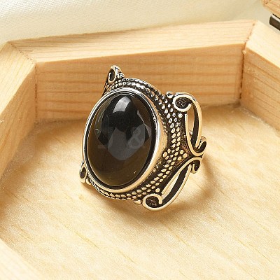 Natural Obsidian Adjustable Rings RJEW-I108-02AS-12-1
