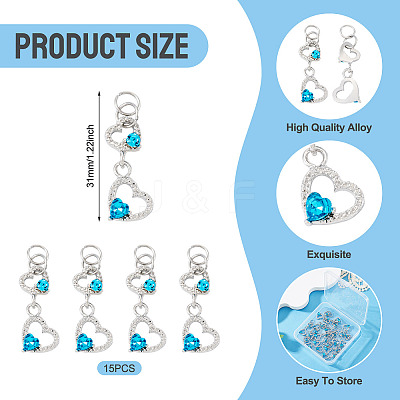 15Pcs Alloy Glass Heart Pendants PALLOY-TAC0254-03-1