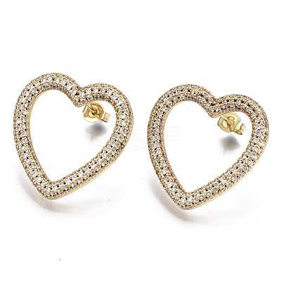 Brass Micro Pave Clear Cubic Zirconia Stud Earrings EJEW-T046-012G-NF-1