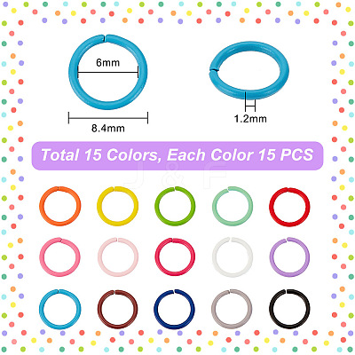 225Pcs 15 Colors SPray Painted Zinc Alloy Open Jump Rings FIND-H0010-91A-1