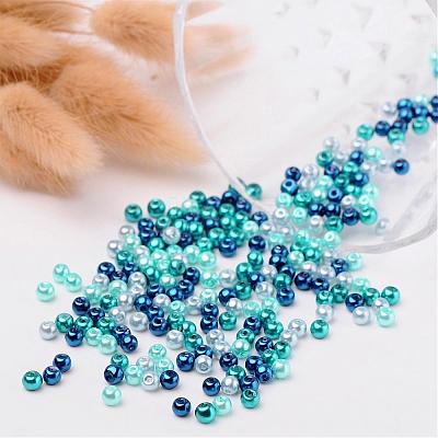 Carribean Blue Mix Pearlized Glass Pearl Beads HY-X006-4mm-03-1