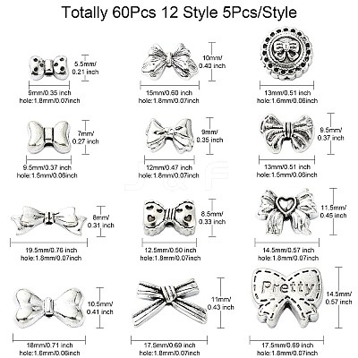 60Pcs 12 Styles Tibetan Style Alloy Beads FIND-CJ0002-28A-1