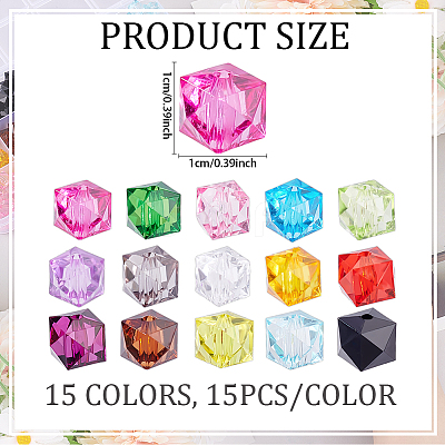 225Pcs 15 Colors Transparent Acrylic Beads OACR-ME0001-03-1