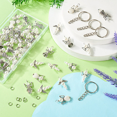60Pcs 6 Styles Alloy & Glass Pearl Beaded Pendants PALLOY-TAC0162-1