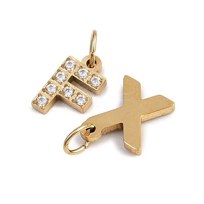 26Pcs 304 Stainless Steel Micro Pave Clear Cubic Zirconia Charms STAS-G359-08G-1