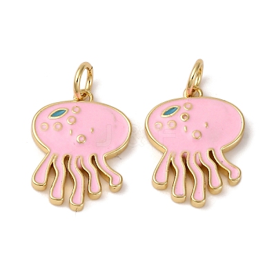 Brass Pink Enamel Jellyfish Pendants KK-CJC0013-02G-RS-1