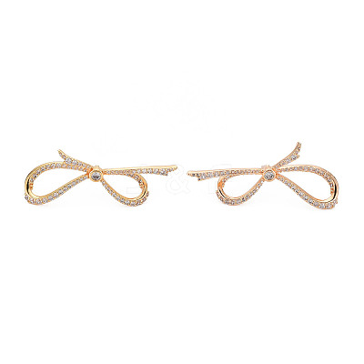 Bowknot Clear Cubic Zirconia Stud Earrings EJEW-S199-25G-NF-1