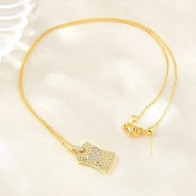 Brass Micro Pave Cubic Zirconia Rectangle with Heart Pendant Adjustable Slider Necklaces KK-CBA4547-08G-03-1