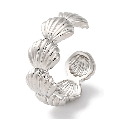 Rack Plating Shell Shape Brass Open Cuff Rings for Women RJEW-S242-04P-1