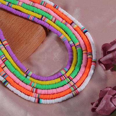 Polymer Clay Heishi Surfer Beaded Necklaces Set NJEW-SW00031-1