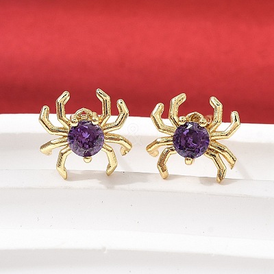 Spider Brass Micro Pave Cubic Zirconia Stud Earrings EJEW-L306-04G-01-1