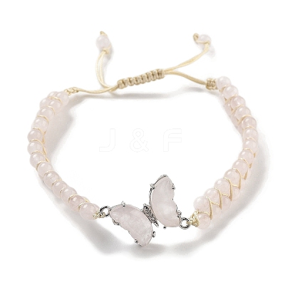 Natural Rose Quartz Braided Round Bead Bracelets BJEW-K251-06E-1