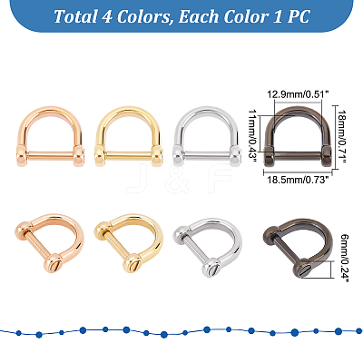4Pcs 4 Colors 304 Stainless Steel D-Ring Anchor Shackle Clasps STAS-UN0039-07-1