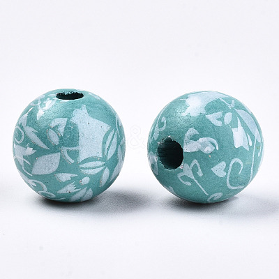 Printed Natural Wooden Beads WOOD-R270-11C-1