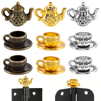 3Sets 3 Colors Alloy Teapot & Tea Cup Set Model DJEW-GA0001-73-1