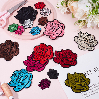 36Pcs 18 Styles Rose Shape Cloth Iron on Embroidered Patches DIY-CY0001-21-1