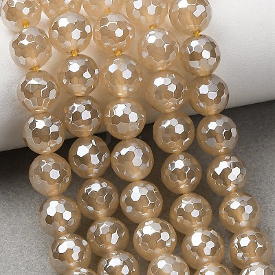 Electroplated Natural Agate Beads Strands G-B191-A07-8mm-07-1