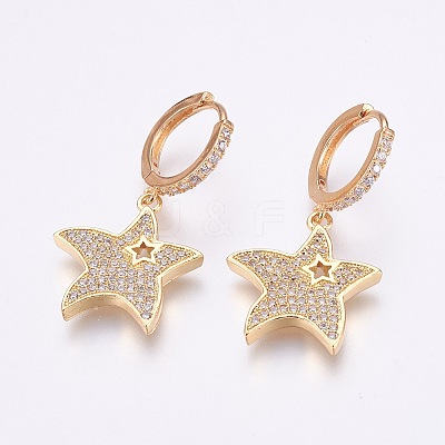 Brass Micro Pave Cubic Zirconia Dangle Hoop Earrings EJEW-F172-E02-G-1