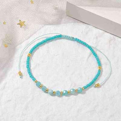 Adjustable Natural Amazonite & Seed Braided Bead Bracelets BJEW-JB10181-06-1