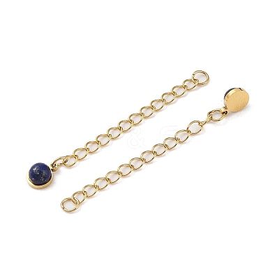 Ion Plating(IP) 316 Surgical Stainless Steel Curb Chain Extender with Natural Lapis Lazuli Round Charm High Polished STAS-A097-01G-07-1