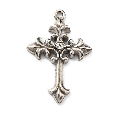 304 Stainless Steel with Rhinestone Pendants STAS-G310-36P-1