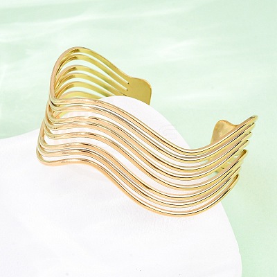 304 Stainless Steel Cuff Bangles for Women BJEW-D306-05G-1
