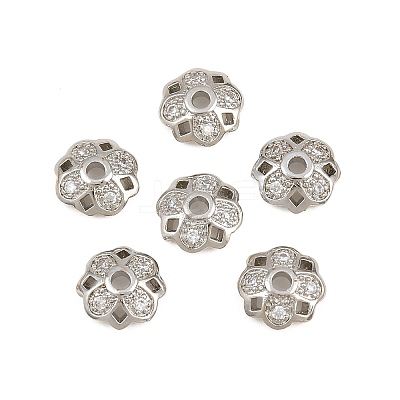 Brass Micro Clear Cubic Zirconia Bead Caps KK-CBA6A75-56P-1