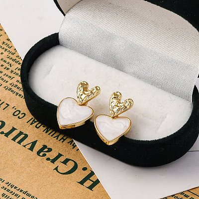 Rack Plating Heart Brass Stud Earrings for Women EJEW-C125-26G-01-1