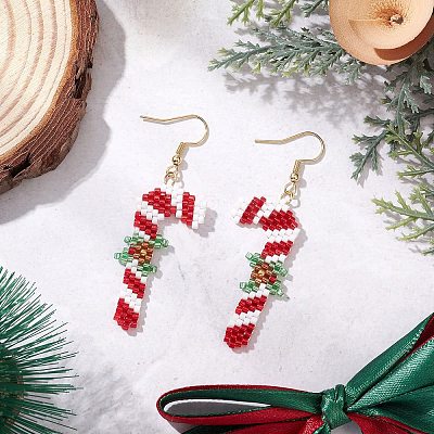 304 Stainless Steel Glass Christmas Theme Dangle Earrings EJEW-MZ00527-04-1