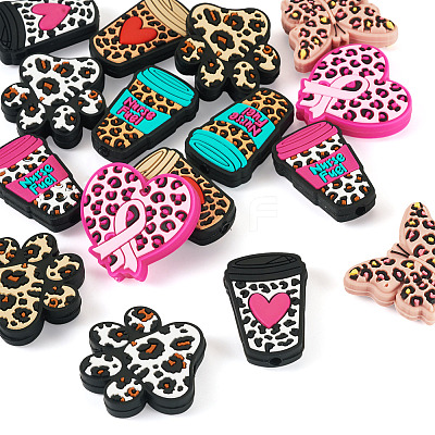 16Pcs 8 Styles Leopard Print Pattern Silicone Focal Beads SIL-TA0002-69-1