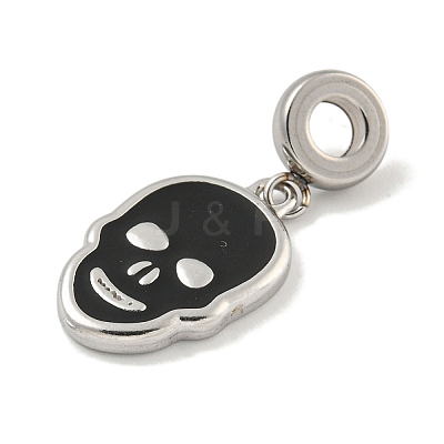 304 Stainless Steel Black Enamel European Dangle Charms STAS-U005-43P-1
